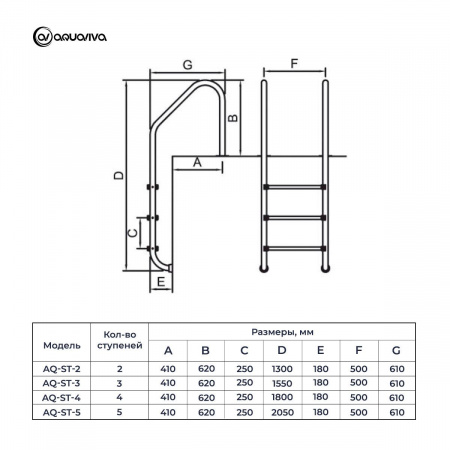 Лестница AquaViva ST-315 -STANDARD 3cтAISI-316