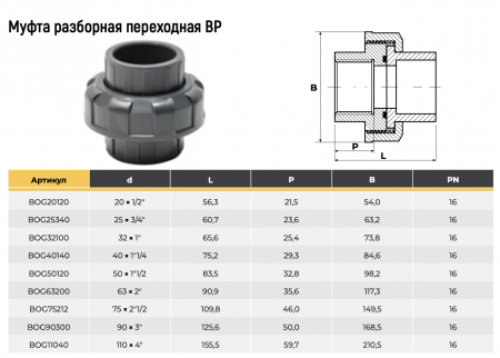 Муфта разборная переходная ВР d50x1-1/2" AQUAVIVA, Россия