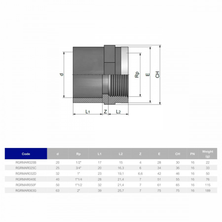 Муфта переходная EFFAST c металлическим кольцом d25x3/4" (RGRMAR)