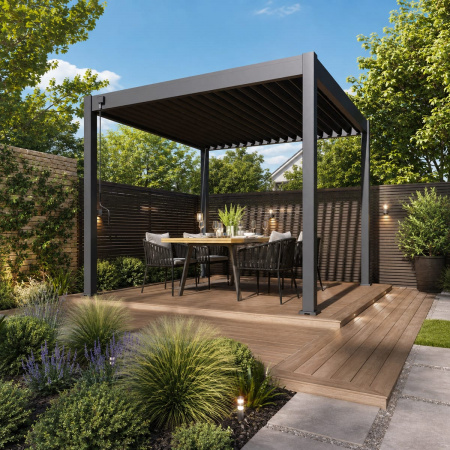 Биоклиматическая пергола Aquaviva Модерн 3х3м Антрацит с руч.приводом