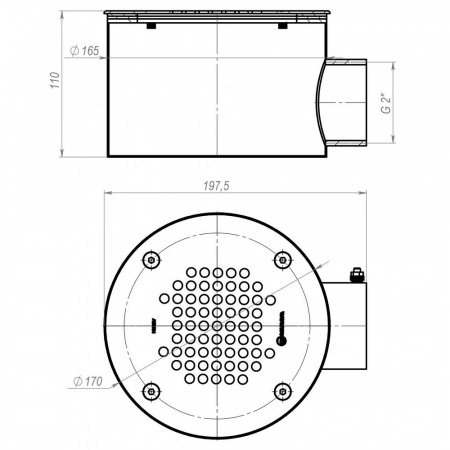 Донный слив под лайнер Aquaviva 2'', AISI 304 (D165 мм)