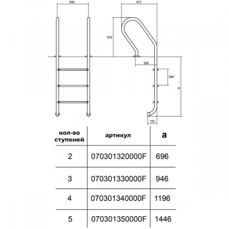 Лестница Hayward Mixta AISI 304 (4 ступени), для узкого борта