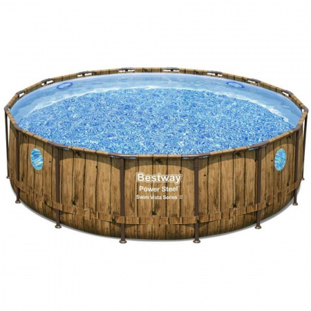Каркасный бассейн Bestway Steel Дерево 56725 (488х122 см) с картриджным фильтром, лестницей и тентом